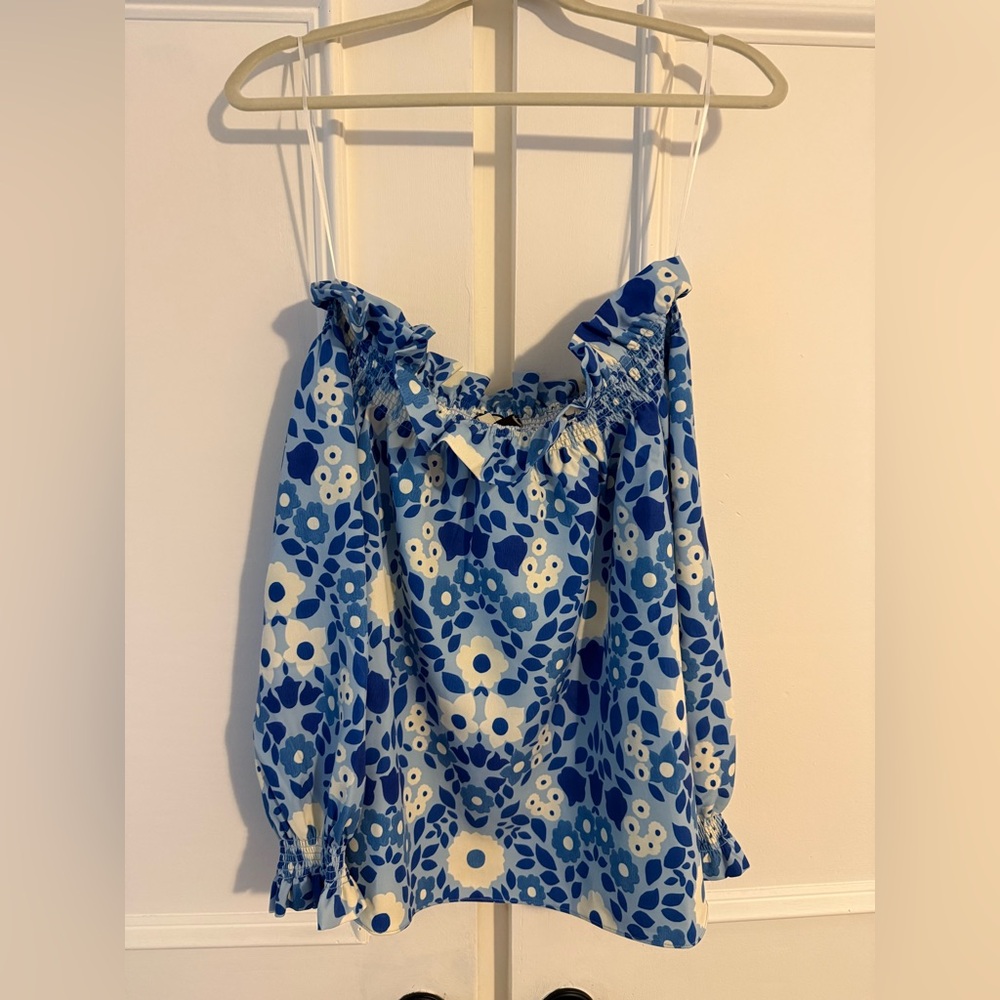 Tuckernuck Marguerite Off The Shoulder Floral Top Majolica Blue